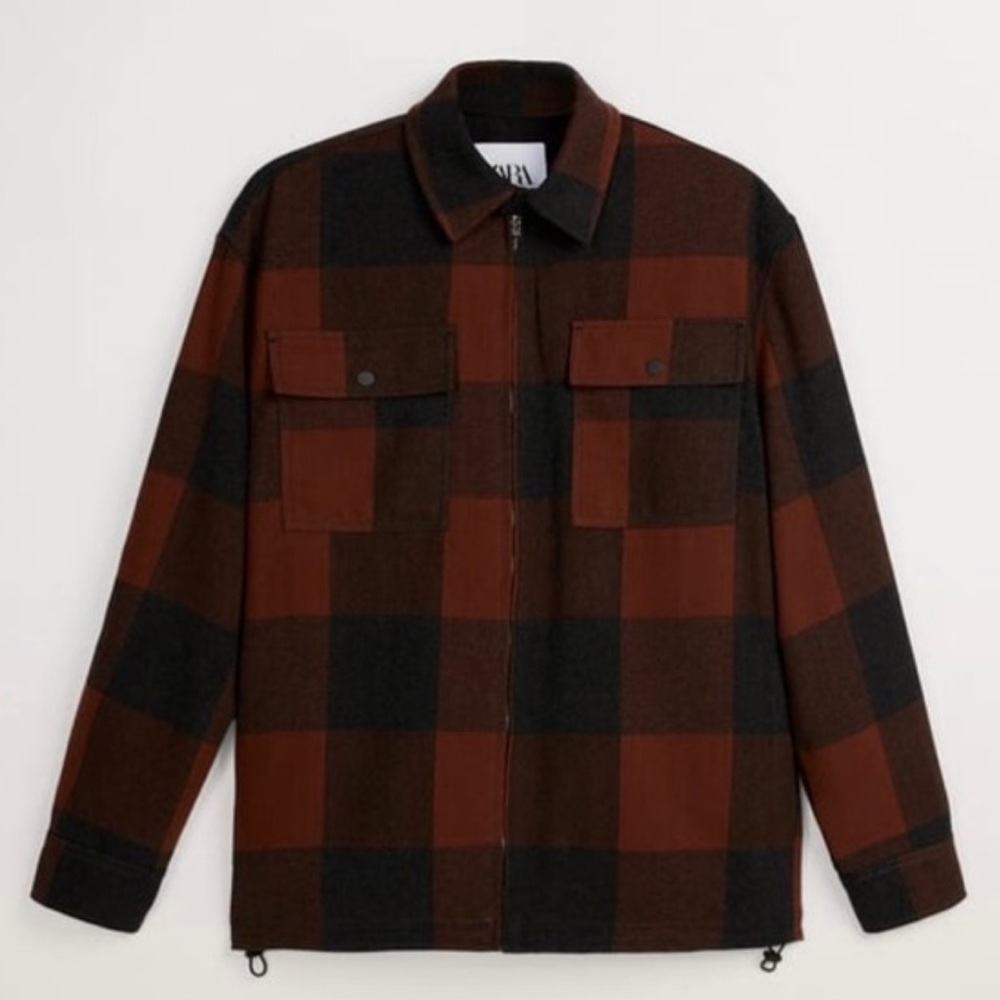 Zara Men's Checkered Jacket - Black and Brown